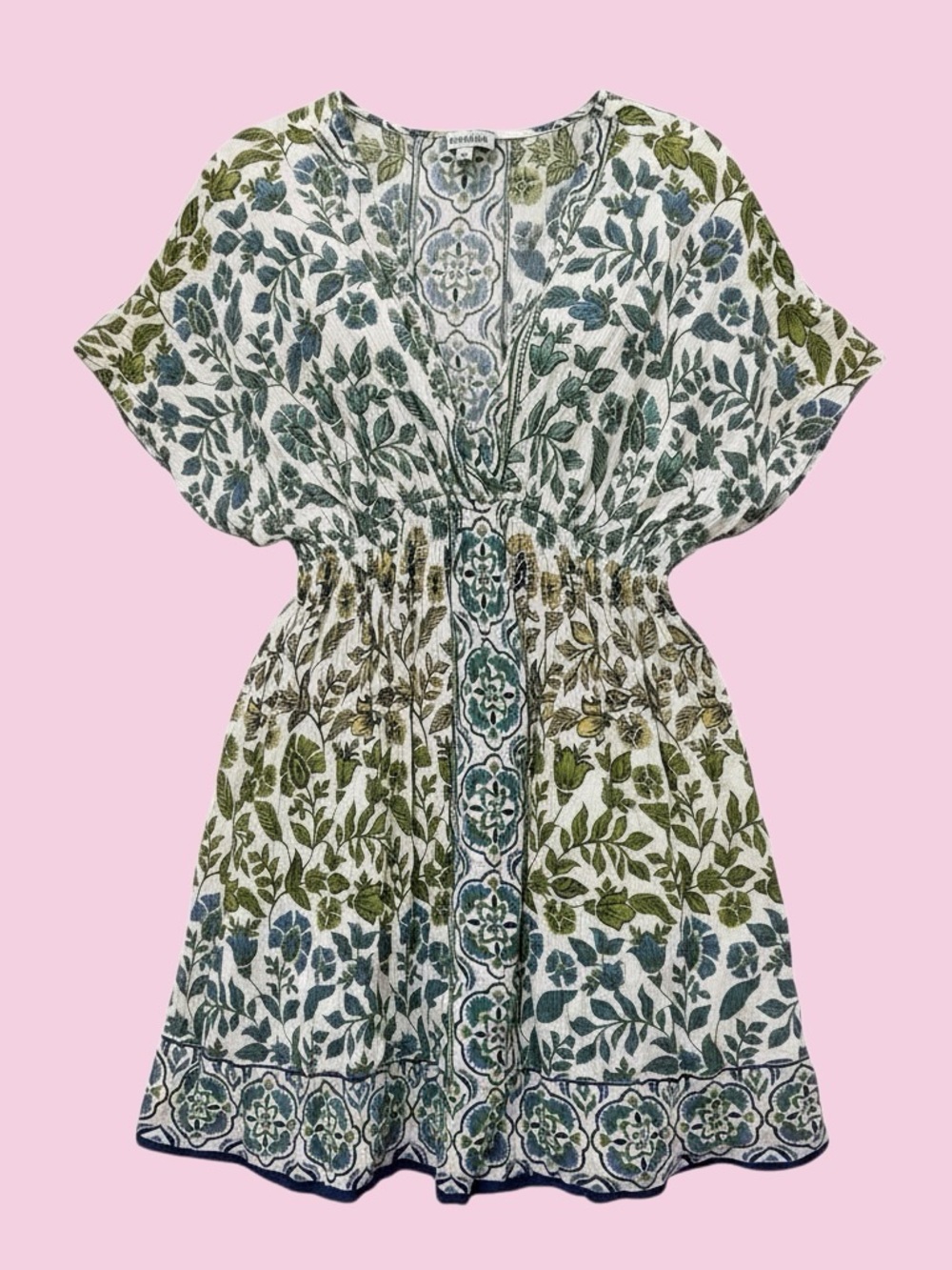 🎀🪷NOSTALGIA🎀Green & Blue Floral Mini Dress/Beach Up🎀Like New🎀Medium🪷🎀